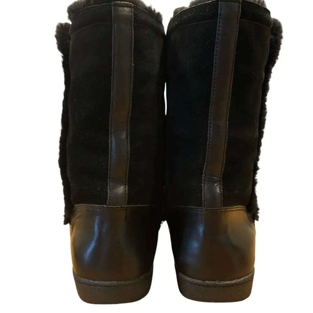 Tory Burch Black Winter Fur Boots with Logo Buttons 7.5